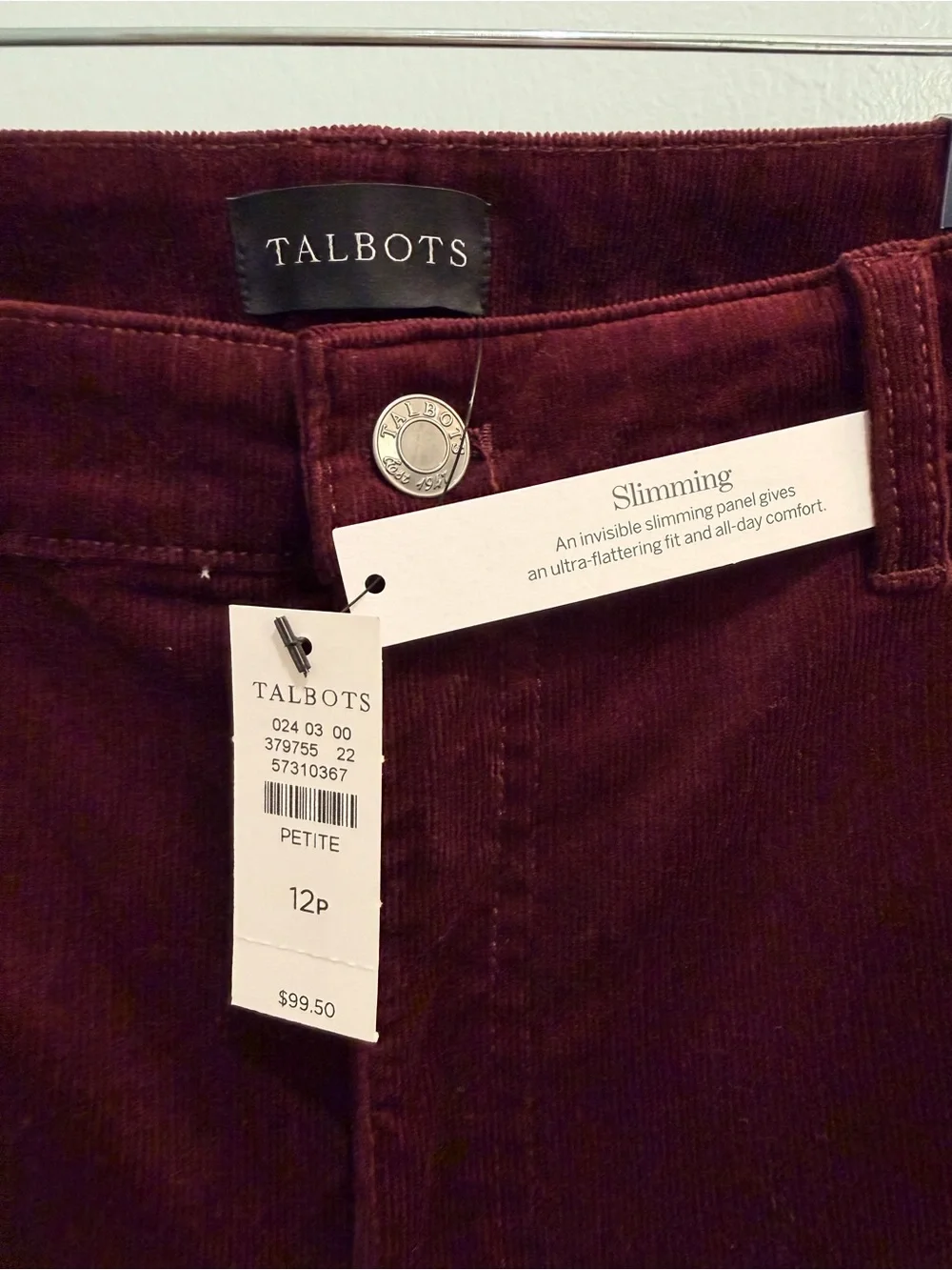 Talbots Corduroy Straight Leg Pants High Waisted Burgundy Red Women's Size 12P - Picture 5 of 14